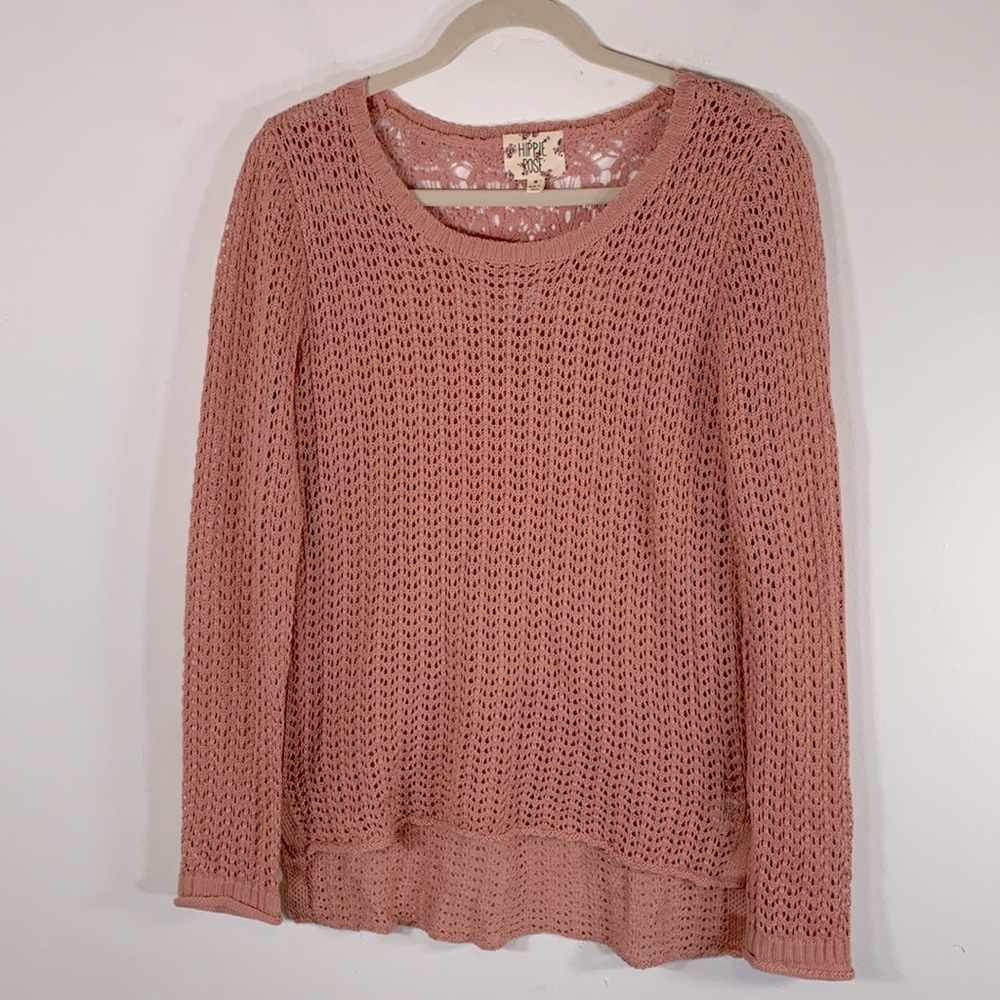 Hippie Rose Boho Crochet Lace Hi-Low Hemline Women’s Size M Orange Sweater